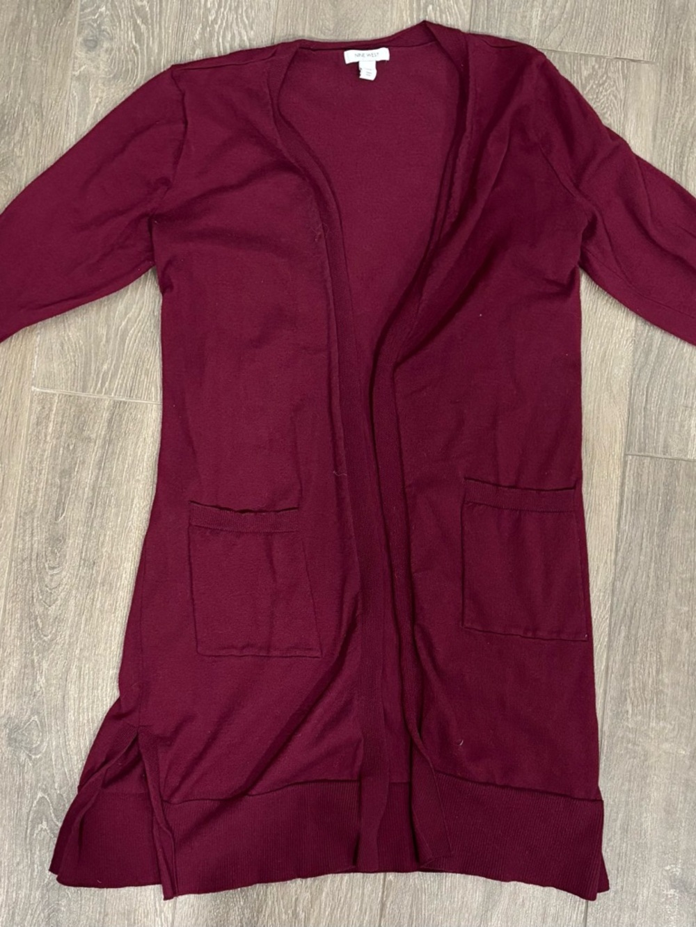 Nine West Burgundy Open-Front Long Cardigan